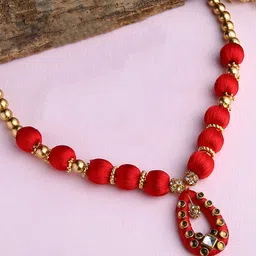 AKSHARA Red & Gold-Plated Silk Thread Necklace-picture-14