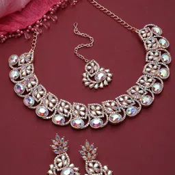 Sukkhi Rose Gold-Plated Stone-Studded Jewellery Set image 1