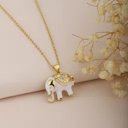 Carlton London White & Gold-Toned Brass Elephant Shaped Necklace-picture-38