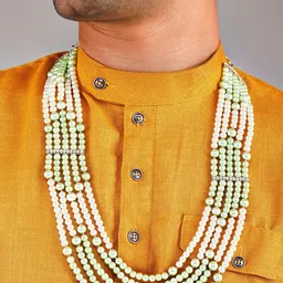 Rubans Men Green & White Beaded Layered Necklace-picture-11