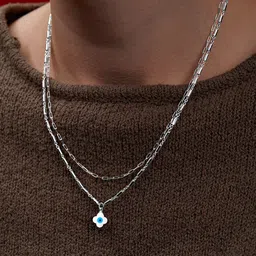 MINUTIAE Brass Silver-Plated Evil Eye Layered Necklace-picture-18