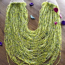 Bamboo Tree Jewels Yellow & White Afghan Necklace-picture-32