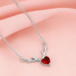 GIVA 925 Sterling Silver Rhodium-Plated Stone Studded Deer Heart Shape Minimal Necklace-picture-32