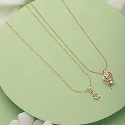 DressBerry Set Of 2 Rose Gold Plated & Gold Plated CZ-Studded Pendant With Chain-picture-11