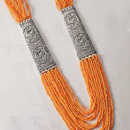 Anouk Silver-Plated & Orange Beaded Layered Necklace image 1