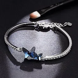 Yellow Chimes Women Silver-Toned & Blue Crystals Rhodium-Plated Link Bracelet image 1