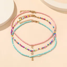 Unwind by Yellow Chimes Multicolored Star Moon Lock Shaped Beadded Multilayer Necklace-picture-40