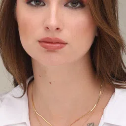 PALMONAS 18k Gold Plated Plain Chain Two Layer Necklace image 2