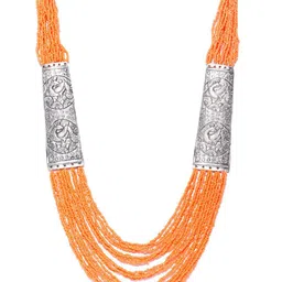 Anouk Silver-Plated & Orange Beaded Layered Necklace image 2