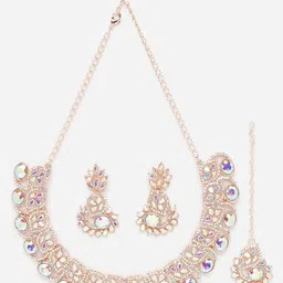 Sukkhi Rose Gold-Plated Stone-Studded Jewellery Set image 3