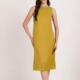 EROTISSCH Women Green Solid Linen Dress-image-45