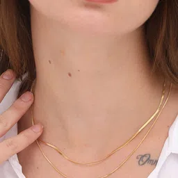 PALMONAS 18k Gold Plated Plain Chain Two Layer Necklace image 5