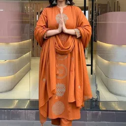 Fabinn Women Ethnic Motifs Embroidered Regular Thread Work Kurta with Trousers & With Dupatta-picture-11