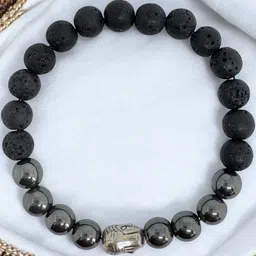 Gems Guru Silver Plated Buddha & Black Lava Hematite Bracelet image 5