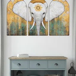 Myntra Elegant Homes Set Of 3 Gold-Toned MDF Majestic White Elephant Wall Painting image 4