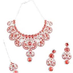 ODETTE Crystal-Studded Necklace & Earrings Set With Maang Tika-image-87