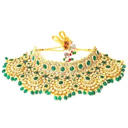 SOHI Gold-Plated Green & White Kundan Studded Jewellery Set image 2