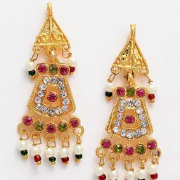 ZENEME Gold-Plated Stone-Studded & Beaded Choker Necklace Set image 4