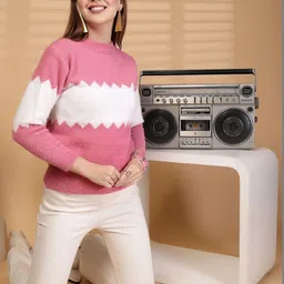 Moda Rapido Women Colourblocked Woollen Pullover with Fuzzy Detail-picture-15