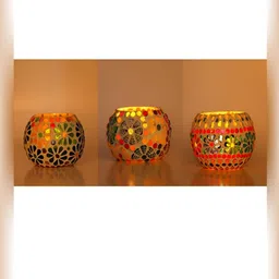 1ST TIME White & Red 3 Pieces Textured Glass Candle Holders-picture-11