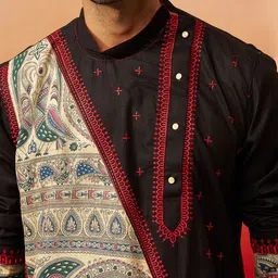 VASTRAMAY Ethnic Motifs Printed Angrakha Thread Work Pure Cotton Kurta With Pyjamas image 5