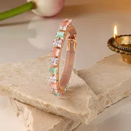 AMI Rose Gold-Plated Cubic Zirconia Kada Bracelet image 1