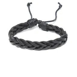 OOMPH Men Black Leather Handcrafted Wraparound Bracelet-picture-10