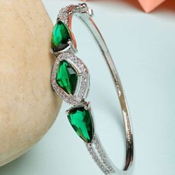 ZENEME Women Brass American Diamond Rhodium-Plated Kada Bracelet-picture-16