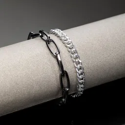 The Roadster Lifestyle Co. Men Set Of 2 Brass Rhodium-Plated Link Bracelets-picture-30