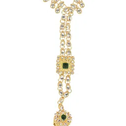 I Jewels Women Gold-Plated Kundan Studded & Beaded Ring Bracelet-picture-12