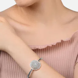 AMI Women Silver-Plated Brass Cubic Zirconia Kada Bracelet-picture-14