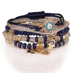 DressBerry Gold-Toned & Blue Set Of 6 Gold-Plated Stone-Studded & Beads Beaded Bracelet image 4