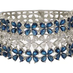 Saraf RS Jewellery Silver-Plated Blue Sapphire AD Studded Bridal Kada Bracelet image 4