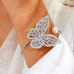 Jewels Galaxy Women Silver-Toned Brass Silver-Plated Cuff Bracelet-picture-13