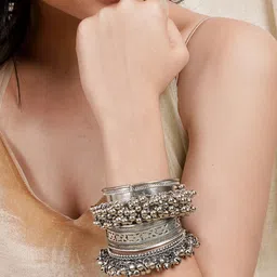 TEEJH Set Of 3 Silver Plated Oxidised Cuff Bracelet-picture-37
