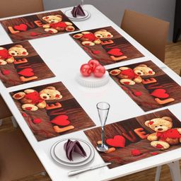 Dakshya Industries Red & Brown 6 Pieces Printed Rectangle Table Placemats-picture-1
