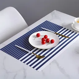 YELONA Navy Blue & White 8 Pieces Striped Rectangular Table Placemats image 2