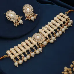 Aadvik Designs Gold-Plated Stones Studded & Beaded Necklace & Earrings-image-15