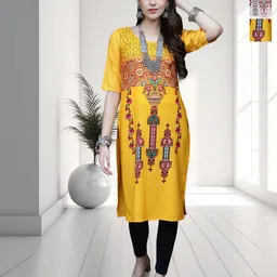 HERE&NOW Selection Of 3 Ethnic Motifs Printed Round Neck Straight Kurtas-picture-27