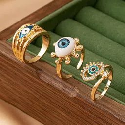 QUECY Set of 3 Gold-Plated Alloy Finger Ring image 4