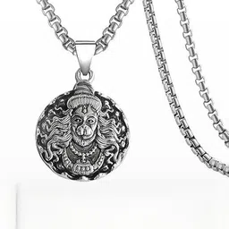 Cyan spritual Unisex Stainless Steel Hanuman Ji Design Pendant With Chain image 5