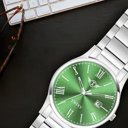 TWIXY Men Brass Printed Dial & Stainless Steel Straps Analogue Watch TYW-TMAX-2 GREEN STEEL image 4