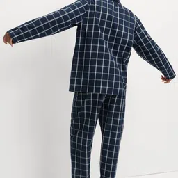 Marks & Spencer Men Checked Lapel Collar Long Sleeves Cotton Shirt & Pyjamas Night suit image 3