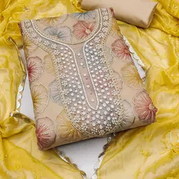 SAINOOR Floral Embroidered Stones & Beads Work Organza Semi-Stitched Dress Material-image-31