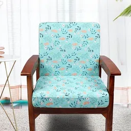 STITCHNEST Turquoise Blue & White 2 Pieces Floral Printed Cotton 1 Seater Sofa Covers-picture-37