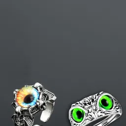 Ringzinnie Set Of 2 Stones Studded Owl Eye Adjustable Finger Rings-picture-22