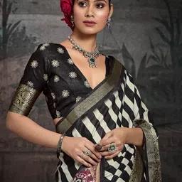 Meena Bazaar Striped Zari Woven Design Border Saree image 5