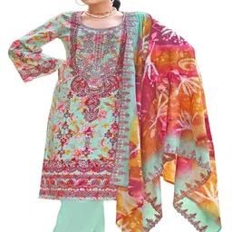 DRAVINAM Trends Ethnic Motifs Sequinned Embroidered Pure Cotton Unstitched Dress Material-picture-50