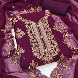 ICCHIT FAL Embroidered Silk Georgette Unstitched Dress Material-picture-13