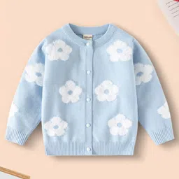 INCLUD Girls Floral Self Design Round Neck Straight Cardigan Sweater-image-94
